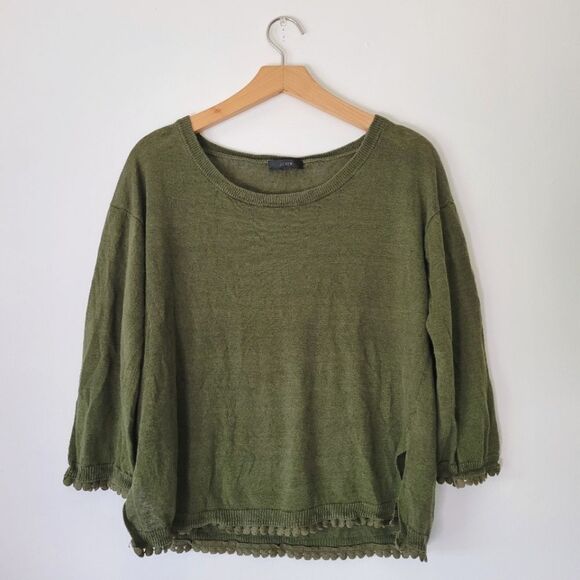 J. Crew 100% Linen Olive Green Knit Sweater 3/4 Sleeve Lightweight Small - Picture 1 of 8